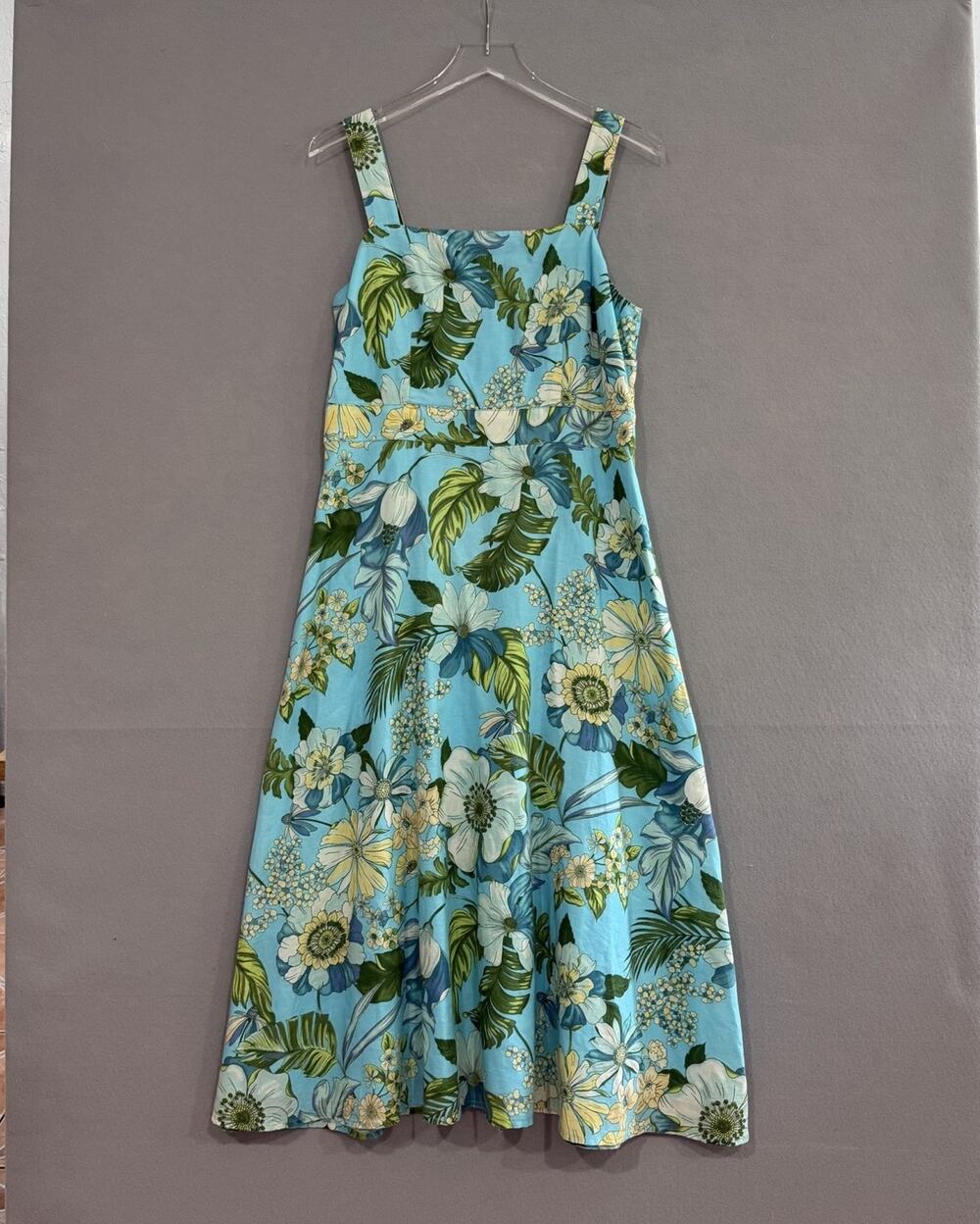 Talbots Maxi Dress Size 8 Blue Sleeveless Hawaiian Print Linen Blend Coastal